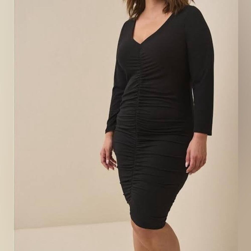 Torrid Jersey Ruched V Neck Mini Bodycon Dress Black 2X NWT 18914743